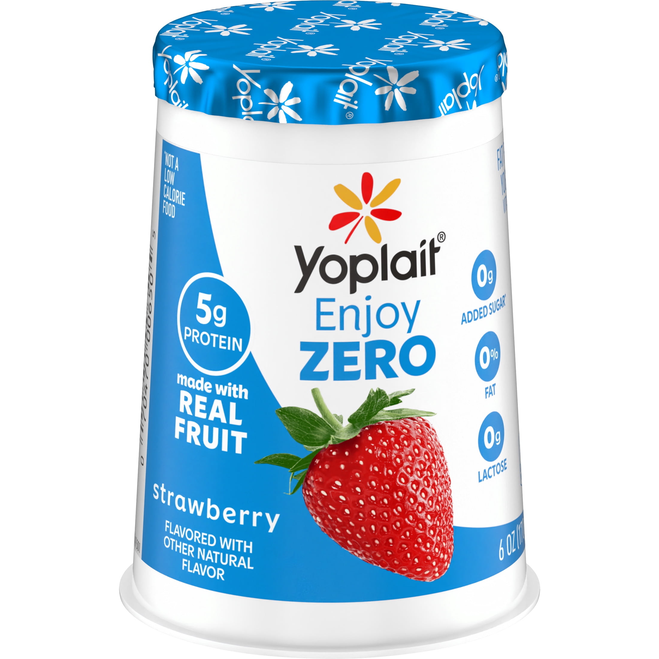 Yoplait Enjoy ZERO Strawberry Fat Free Yogurt Cup, 0g Added Sugar, Protein Snack, 6 oz
