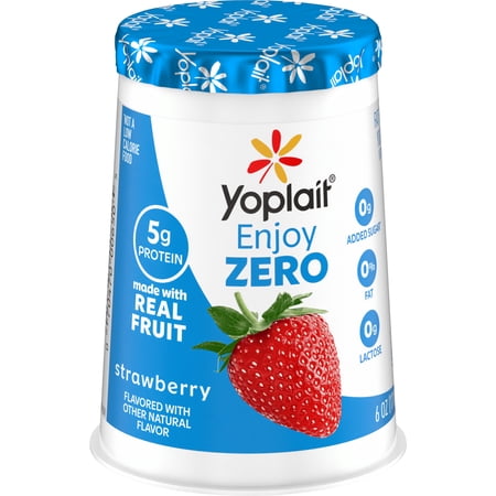 Yoplait Enjoy ZERO Strawberry Fat Free Yogurt Cup, 0g Added Sugar, Protein Snack, 6 oz