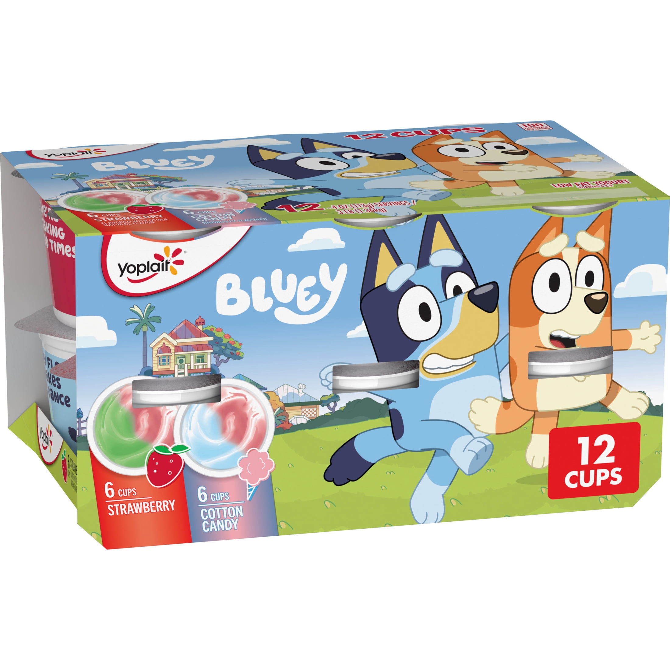 Yoplait Low Fat Kids Yogurt Cups, Bluey Variety Pack, Gluten Free, 12 Count, 48 oz