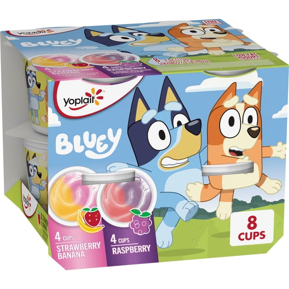 Yoplait Low Fat Kids Yogurt Cups, Bluey Variety Pack, Gluten Free, 8 Count, 32 oz