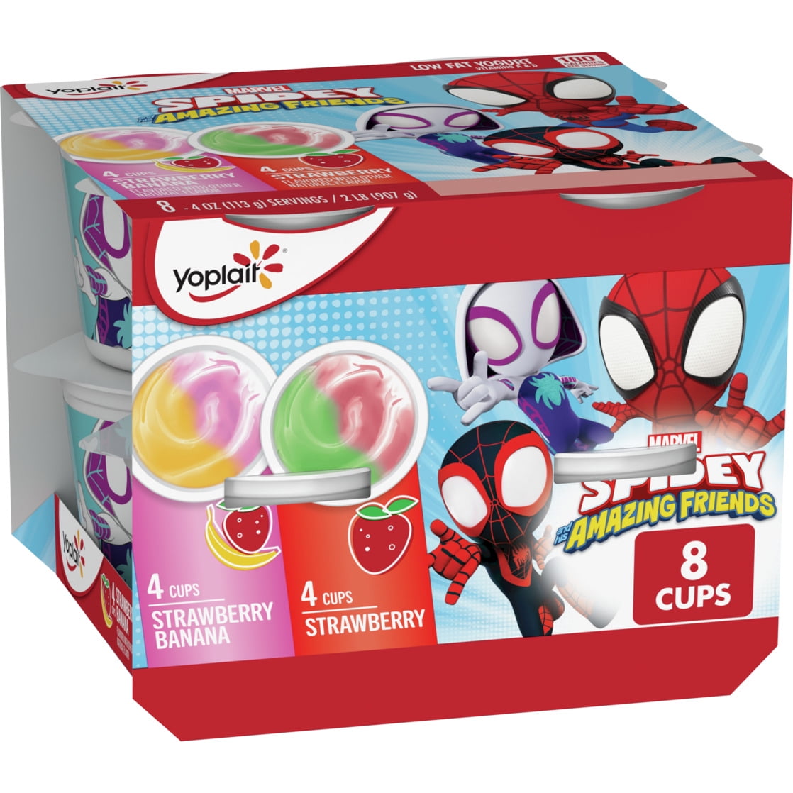 Yoplait Low Fat Kids Yogurt, Marvel Spidey And His Amazing Friends Variety Pack, 8 Cups