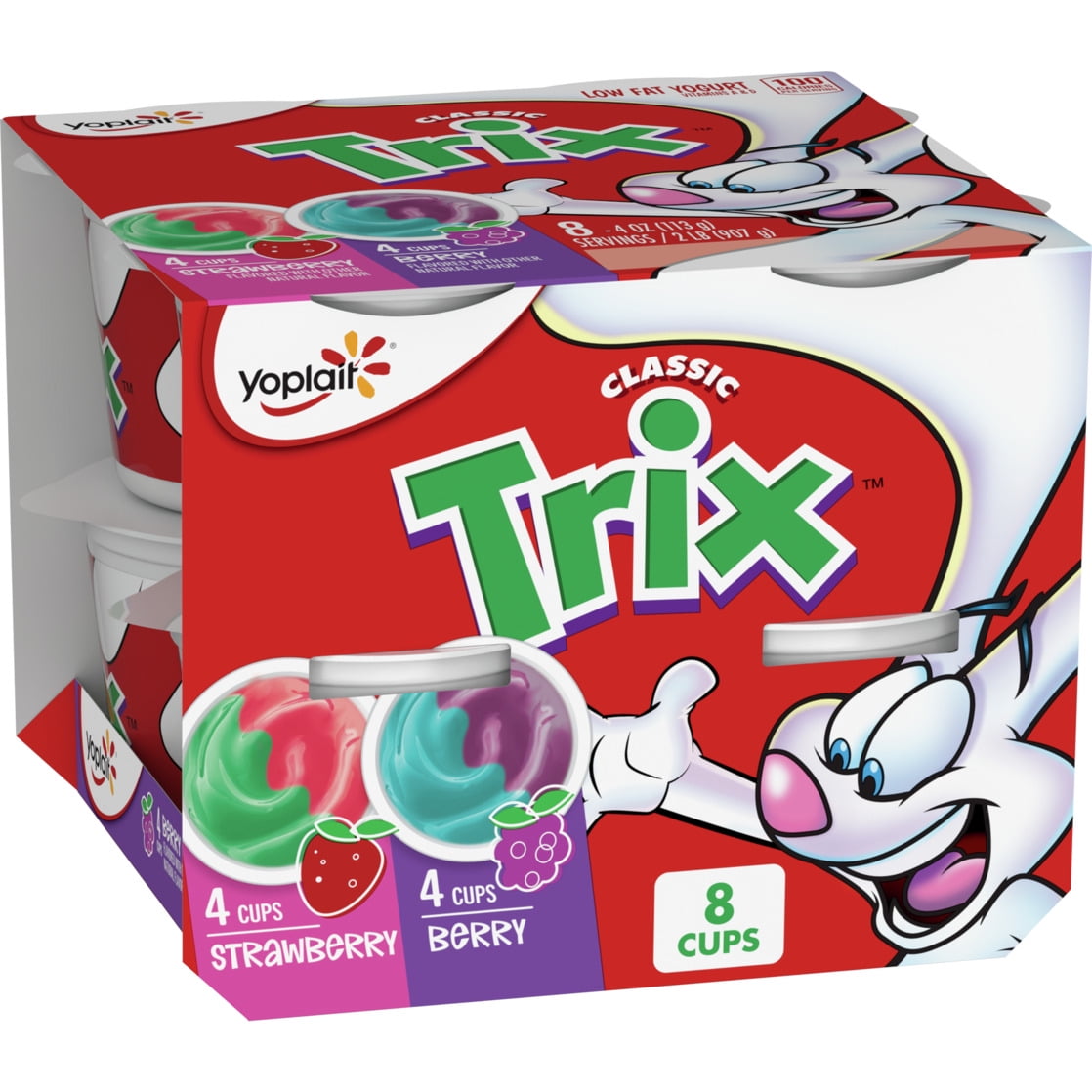 Yoplait Low Fat Kids Yogurt, Trix Strawberry and Berry Variety Pack, 8 Yogurt Cups
