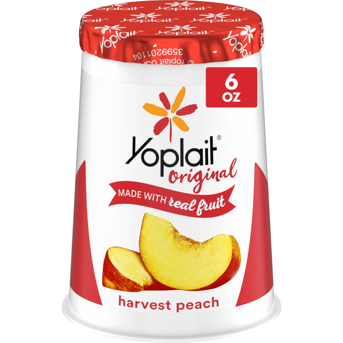Yoplait Original Low Fat Harvest Peach Yogurt Cup, Made with Real Fruit, 6 oz