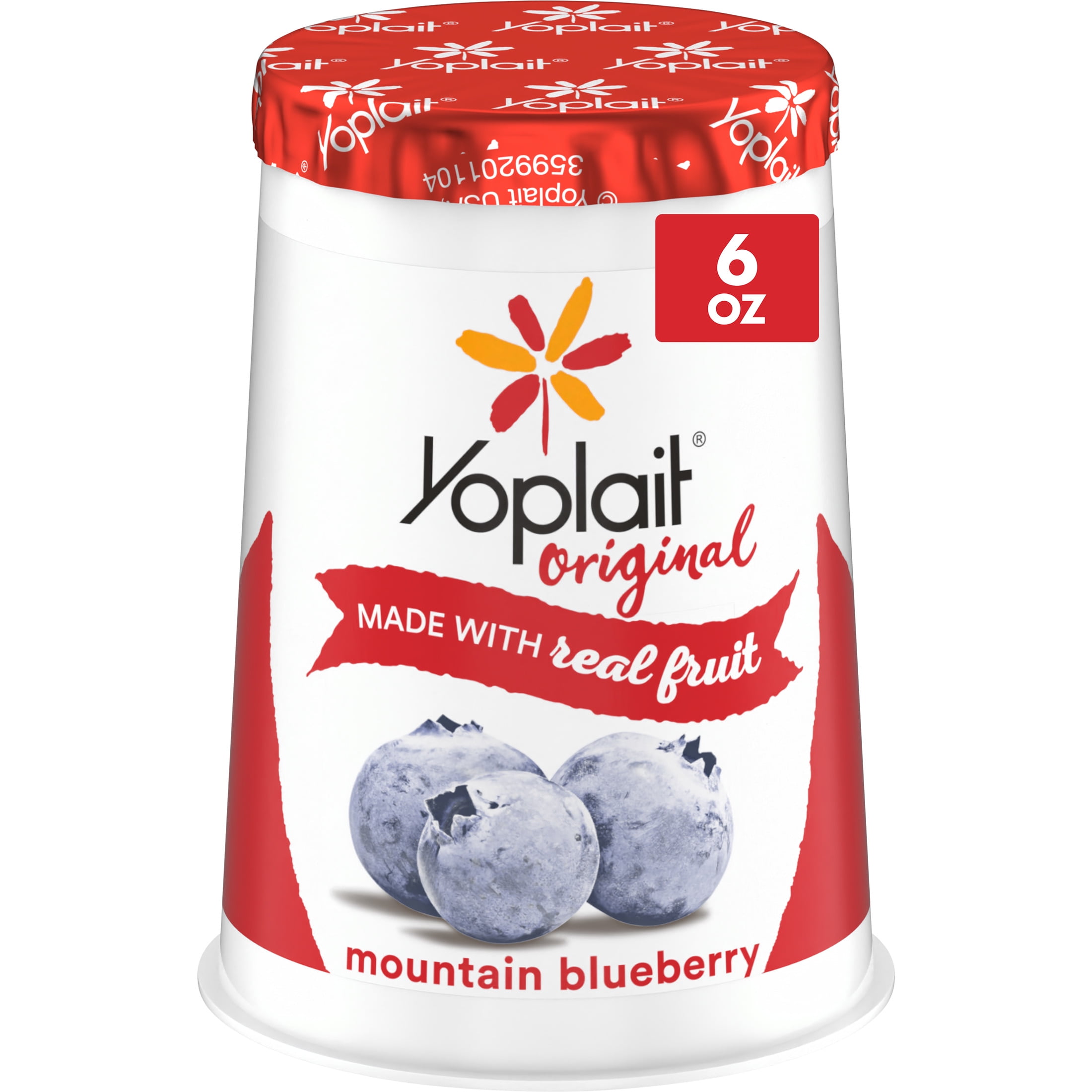 Yoplait Original Low Fat Mountain Blueberry Yogurt Cup, Made with Real Fruit, 6 oz