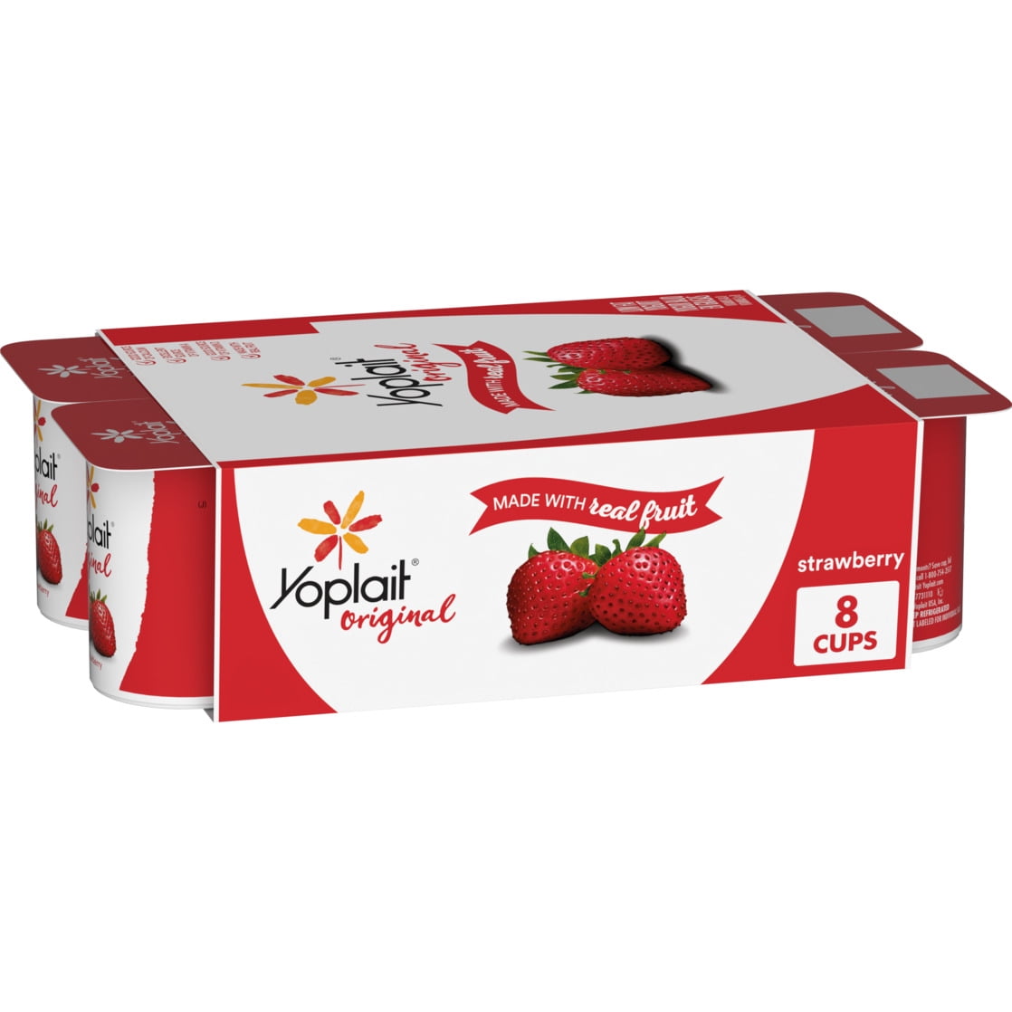Yoplait Original Low Fat Strawberry Yogurt, Made with Real Fruit, 8 Yogurt Cups, 48 oz