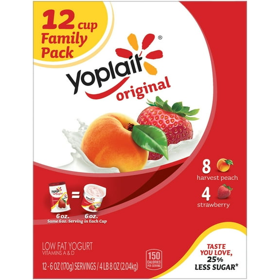 Yoplait Original Strawberry/Harvest Peach Low Fat Yogurt Variety, 6 Oz., 12 Count