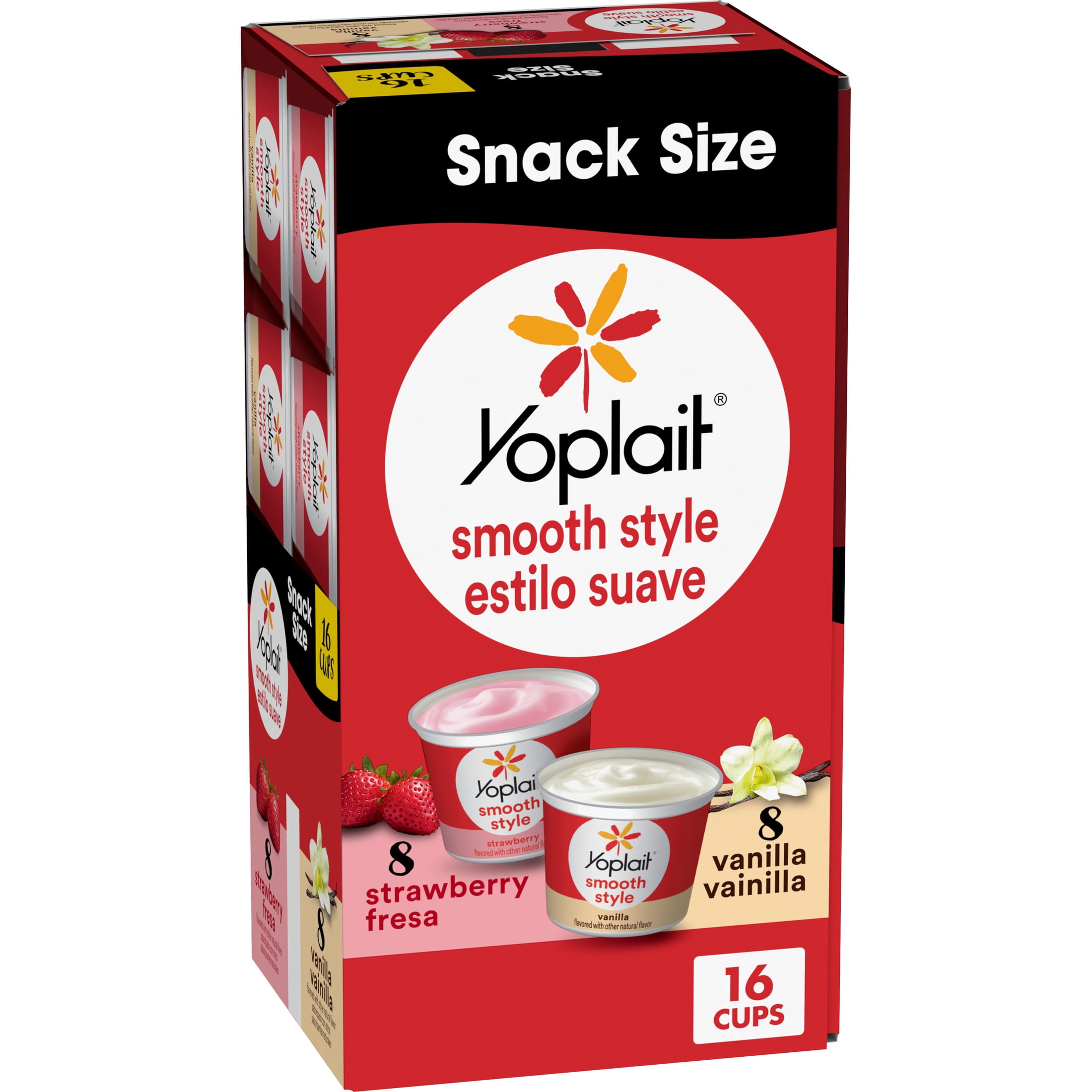 Yoplait Smooth Style Low Fat Yogurt Variety Pack, Gluten Free, Snack Cups, 16 Count, 64 oz
