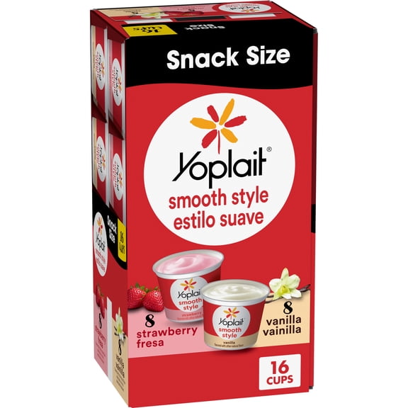 Yoplait Smooth Style Low Fat Yogurt Variety Pack, Gluten Free, Snack Cups, 16 Count, 64 oz
