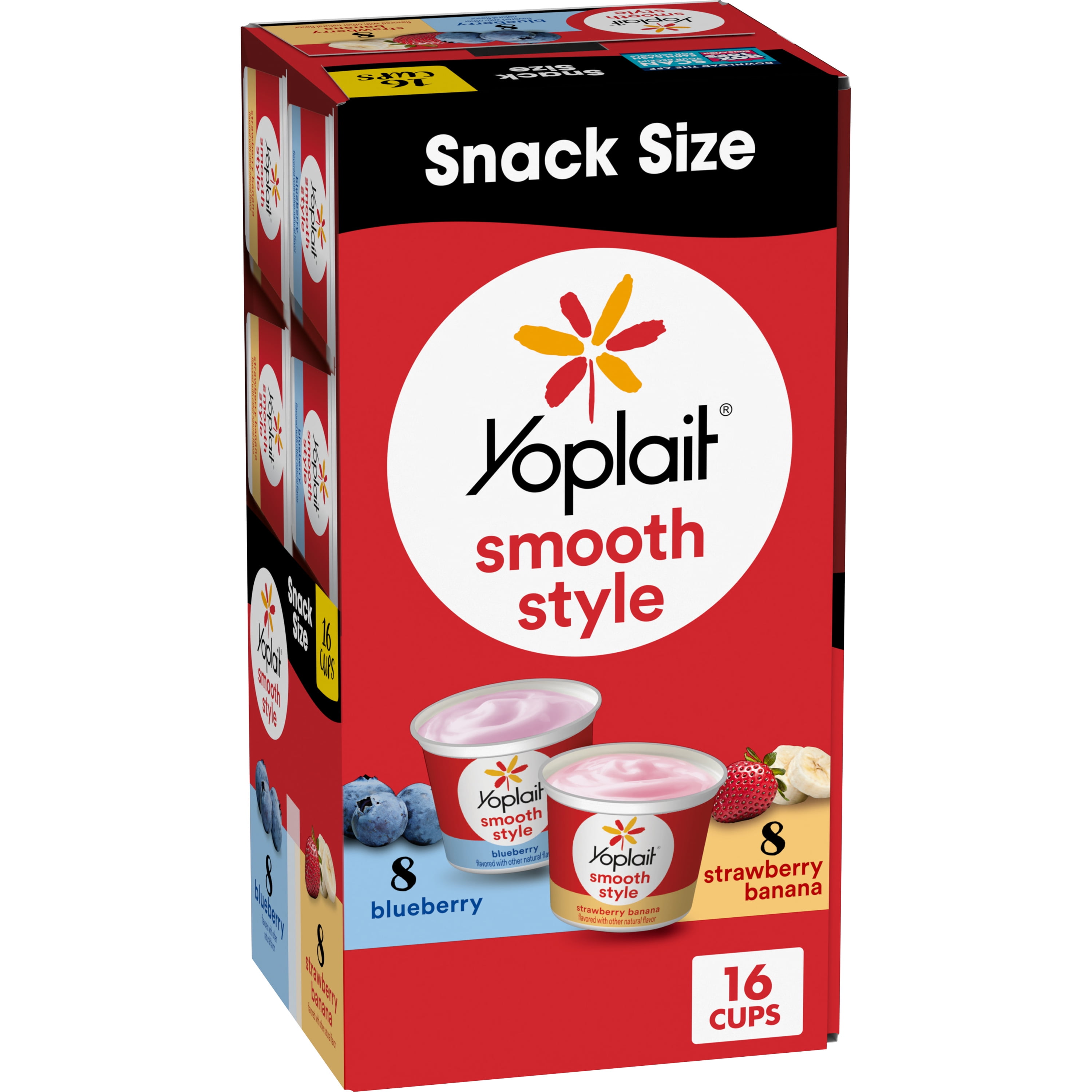 Yoplait Smooth Style Low Fat Yogurt, Snack Cups Variety Pack, 4 LBS, 16 Yogurt Cups