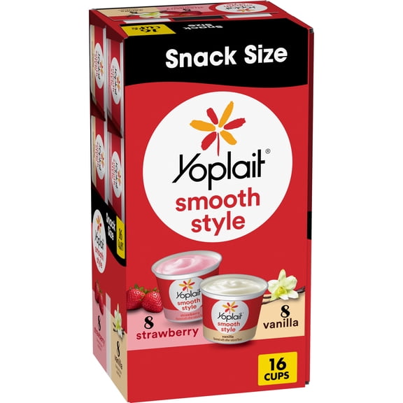 Yoplait Smooth Style Low Fat Yogurt, Snack Cups Variety Pack, 4 LBS, 16 Yogurt Cups