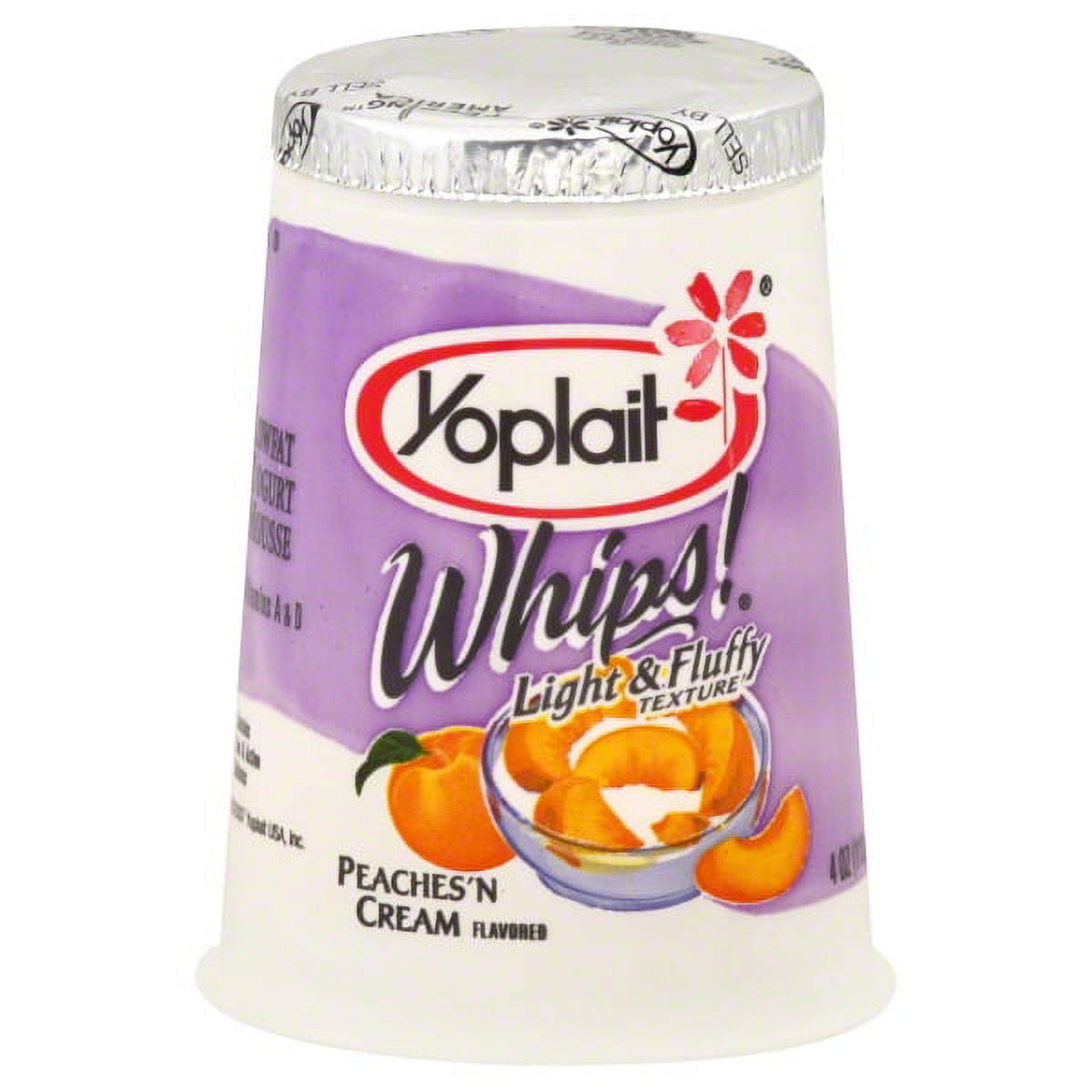 Yoplait Whips! Light and Fluffy Texture Peaches'n Cream Yogurt, 4 Oz