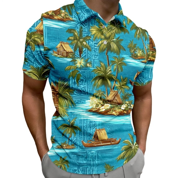 Yopmin Beach Collared T Shirt Men Waffle Button Casual Short Sleeve Tropical T Shirt Summer Tops for Travel