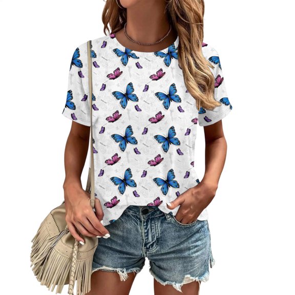 Yopmin Butterfly T Shirts for Women Crewneck Short Sleeve Summer Printed Casual T Shirt Regular Fit Trendy Tops for Streetwear