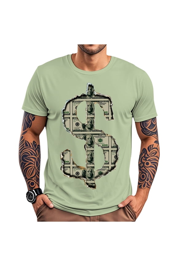 Funny Mens Tshirts Dollar Crewneck Casual Graphic Tees Cotton Summer Clothes for Travel Dating Commuting