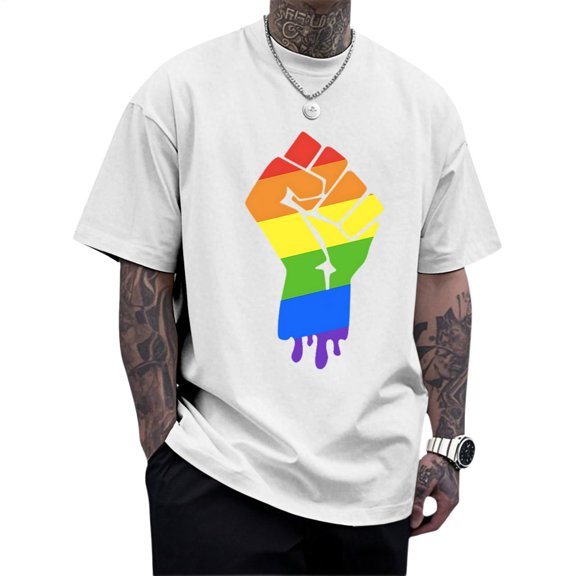 Yopmin Gay Pride T Shirt Rainbow Fist Men Crewneck Short Sleeve Oversized T Shirts Trendy Clothes Daily Wear