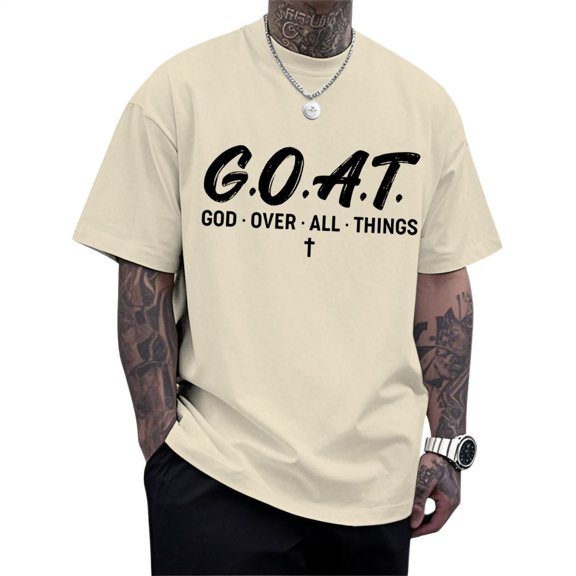 Yopmin Goat God Over All Things T Shirt Crew Neck Short Sleeve Tees Shirt Loose Inspirational Summer Tops for Daily Work
