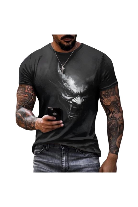 Horror Shirts for Men Crewneck Gothic Horror Skull Alt Aesthetic T-Shirt for Daily Wear Party Holiday