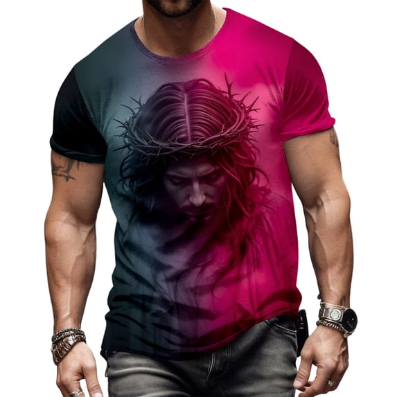 Yopmin Jesus T Shirts for Men Cross Short Sleeve Casual Crewneck Christian Tee Shirt Fashion Clothes for Leisure Travel