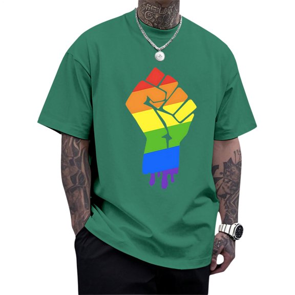 Yopmin LGBT Pride T Shirt Rainbow Fist Men's Crewneck Short Sleeve Oversized Cotton Tees Trendy Tops for Sports Travel