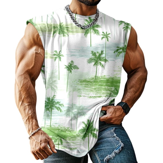 Yopmin Mens Beach Tank Tops Palm Tree Beach Sleeveless T Shirts Summer Tank Tops for Streetwear Vacation