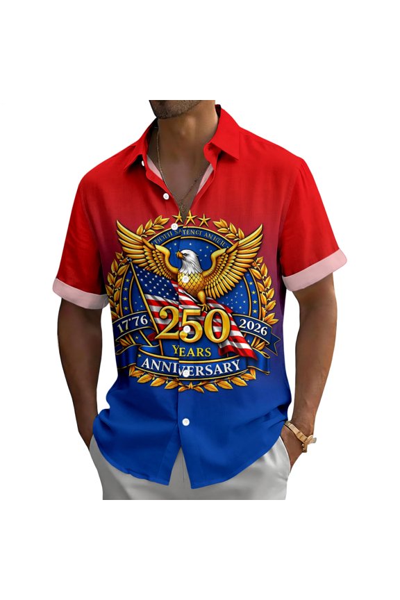 Mens Patriotic Button Down Shirts Flag Eagle Casual Lapel Short Sleeve Button Up Shirts for Travel