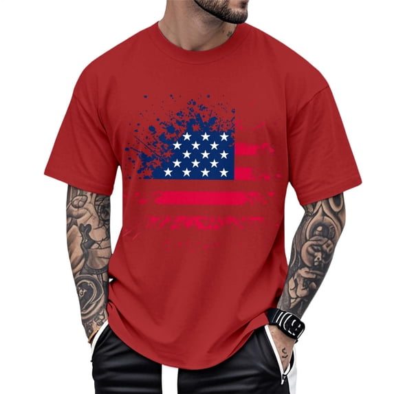 Yopmin Patriotic Shirts for Men American Flag Crew Neck Fashion Patriotic T Shirts Summer Basic Tops Everyday Wear