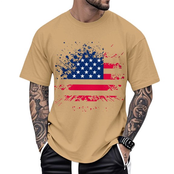 Yopmin Patriotic T Shirts for Men American Flag Crewneck Casual Graphic Tees Cotton Patriotic Clothes Everyday Wear