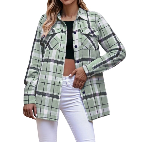 Yopmin Plaid Shirt for Women Long Sleeve Casual Button Down Shirts Spring Collared Tops Everyday Wear