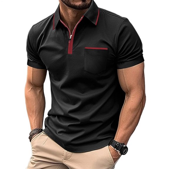 Yopmin Quarter Zip Shirt Short Sleeve Color Block Collared Shirts Leisure Zipper Tee Slim Fit for Travel