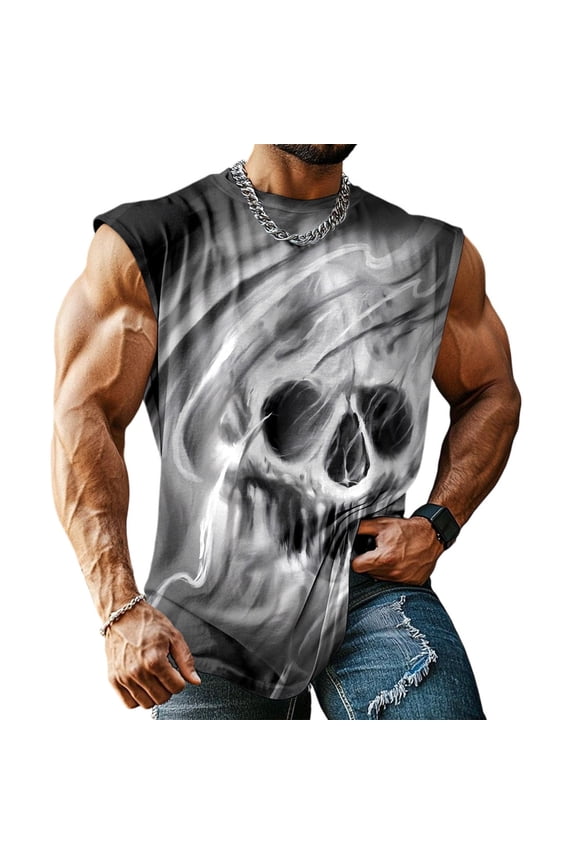 Skull Tank Top Men Skull Crew Neck Fashion Workout Tank Tops Gothic Sleeveless Shirts for Gym Sports Workout