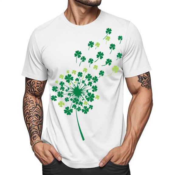 Yopmin St. Patrick's Day Shirts for Men Clover Taraxacum Crewneck Short Sleeve Graphic Tee Shirt Holiday Tops for Daily Wear