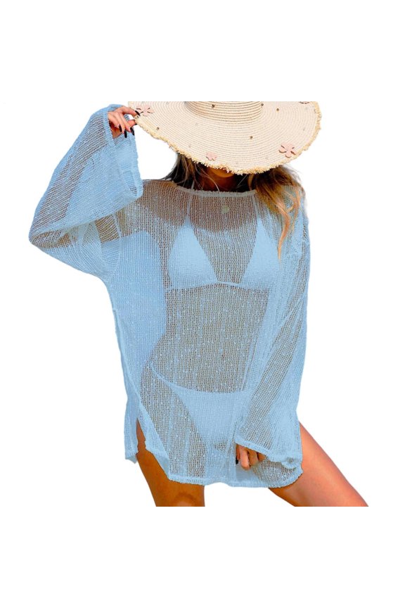 Swimsuit Coverup for Women Sequin Boat Neck Sheer Bikini Coverup Sexy Long Sleeve Beach Tops for Pool