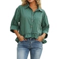 thumbnail image 1 of Yopmin Womens Striped Shirt Striped Dressy Ruffled Blouses Vertical T-Shirt Summer Tops for Vacation Party, 1 of 7