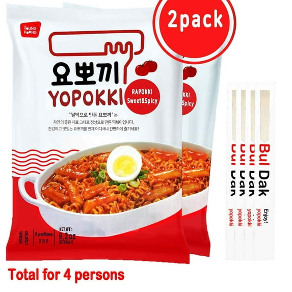 Yopokki Sweet Spicy Rabokki With 4 Yopokki Chopsticks (2 pack) Ramen Noddle rice cakes (spicy, 2)