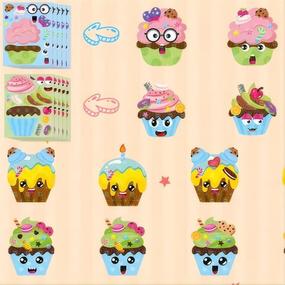 Laffact 40pcs Making a Cupcake Sticker Sheets,Diy Assemble Cupcake Face Stickers