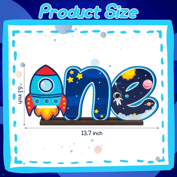Rocket One Letter Sign Wooden Table Centerpieces, 13.7*6.1 Inch Spaceship Rocket Theme Ornament for Birthday 1st Sign Milestone Baby Shower Decoration