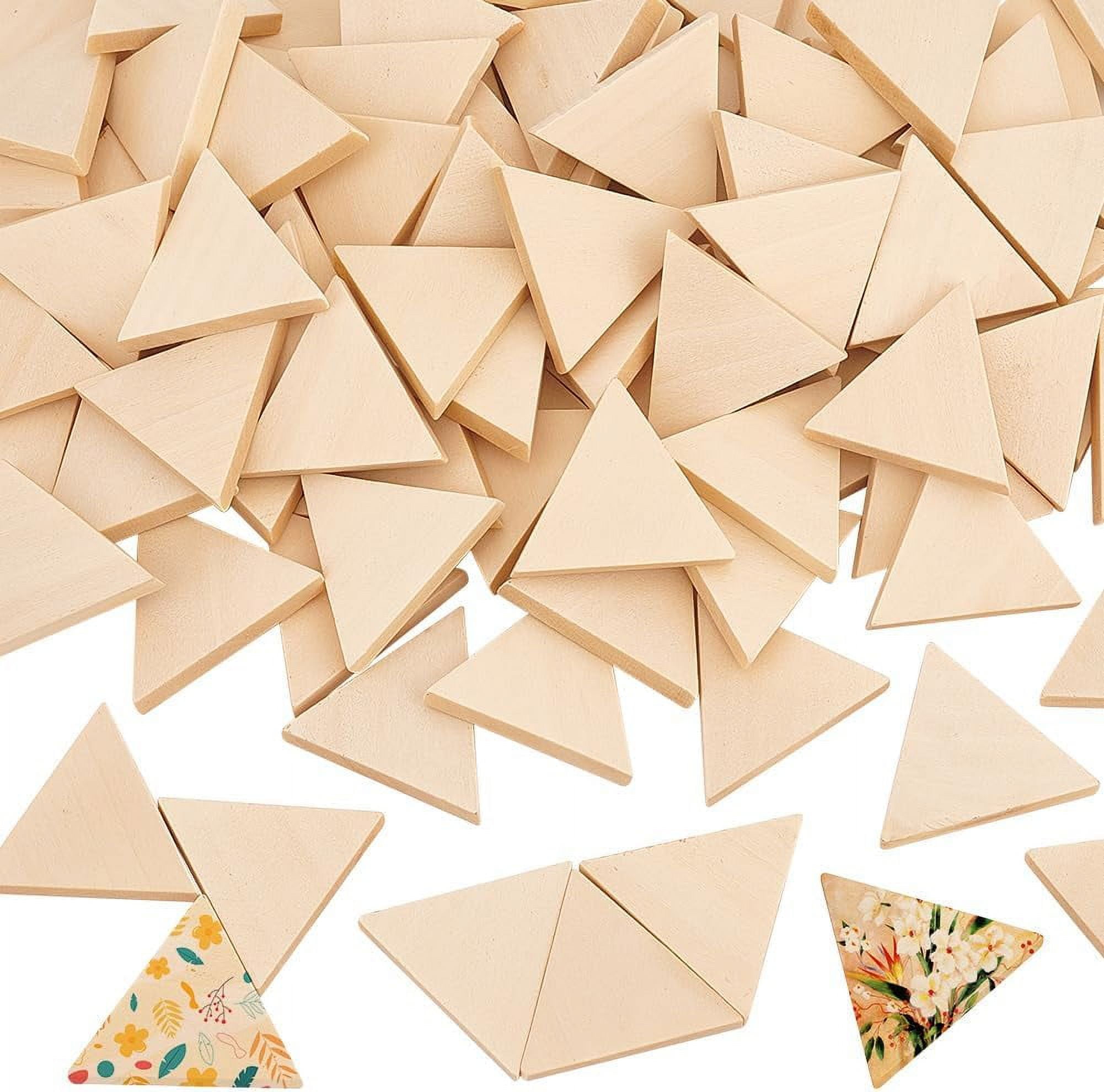 Unfinish Triangle Pattern Yoqb 100PCS Wood Pieces Unfinished Wood Triangle Pieces Natural Wood ...