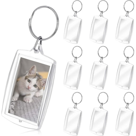 Yoqb 10PCS Picture Keychain Personalized Photo Double Sided Blank Picture Keychain Acrylic Photo Key Fob Holder with Split Ring Diy Craft Art Projects Picture Frame for Men Women FamilyA108