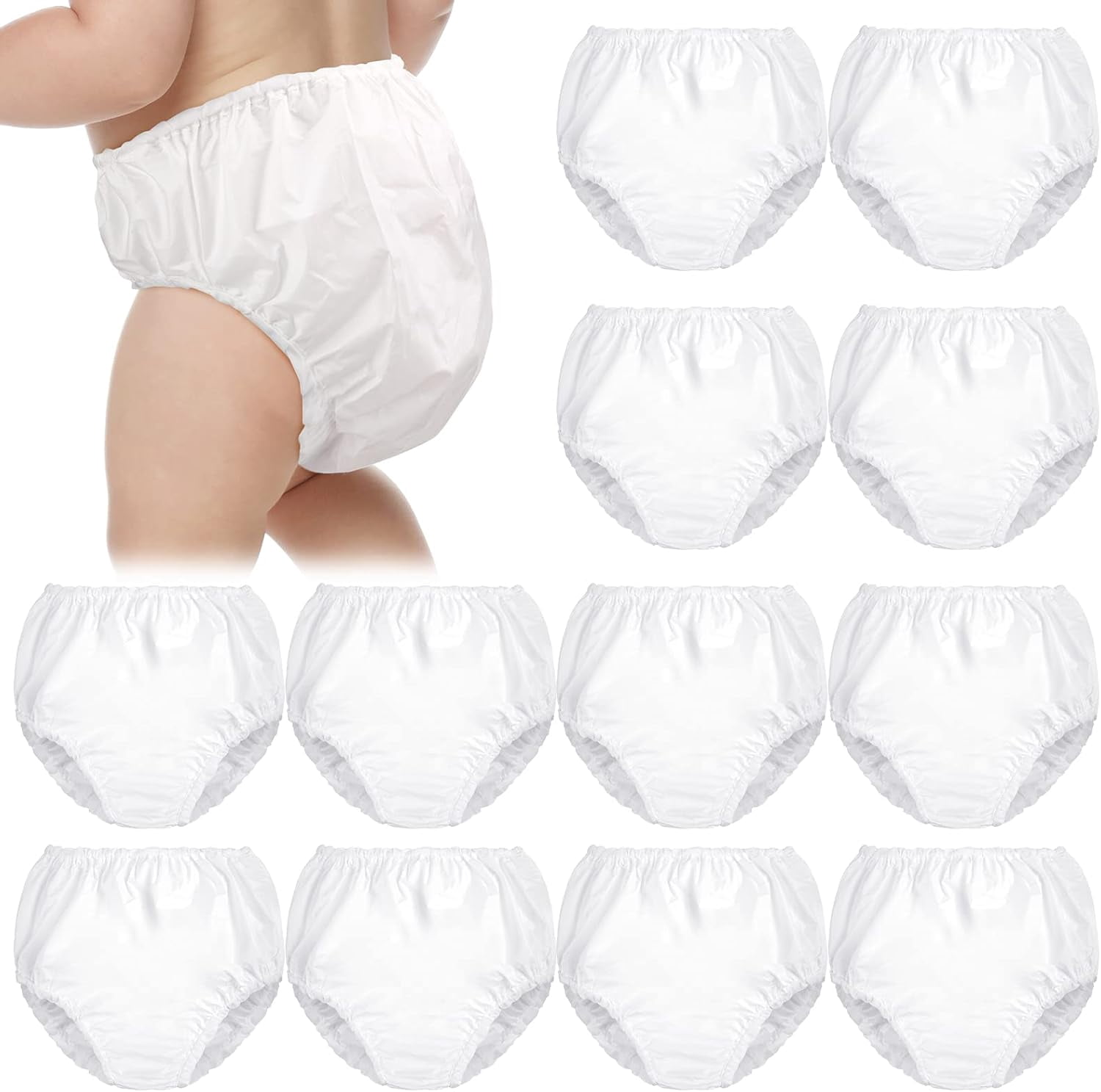 Yoqb 12 Packs Waterproof Plastic Pants for Toddlers Reusable Diaper Covers Unisex Baby Potty Training Underwear CoversA108
