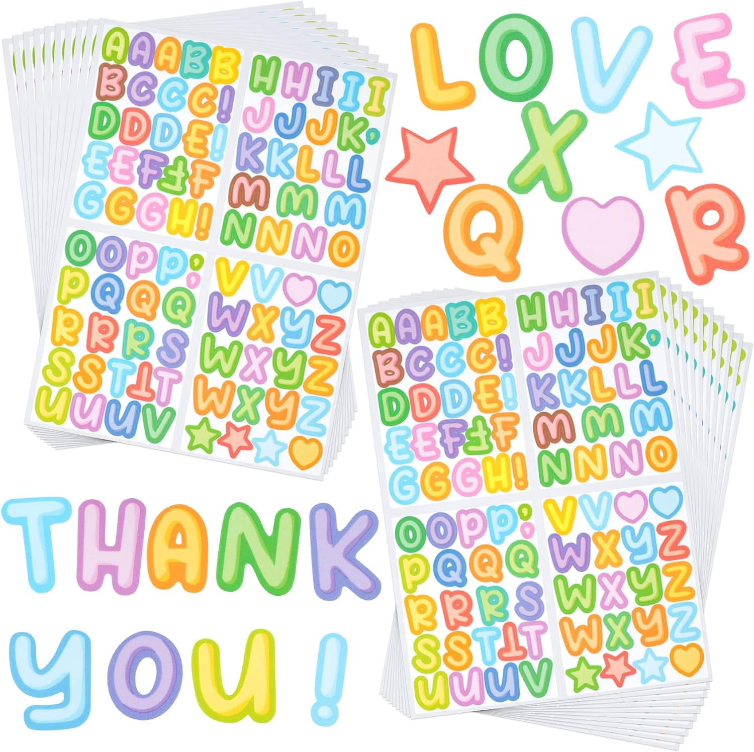 Yoqb 1800Pcs 20 Sheets Colorful Alphabet Stickers Water Bottle Letters ...