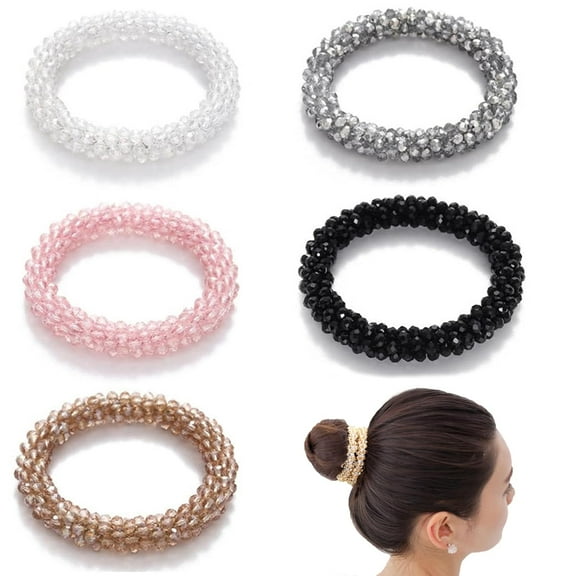 Yoqb 5 PCS Rhinestone Hair Ties Elastic Hair Ponytail Holder Fashion Crystal Hair Bands Sparkly Fancy Headdress Bling Scrunchies Glitter Pretty Hair Stretchy Accessories Decorative for A109