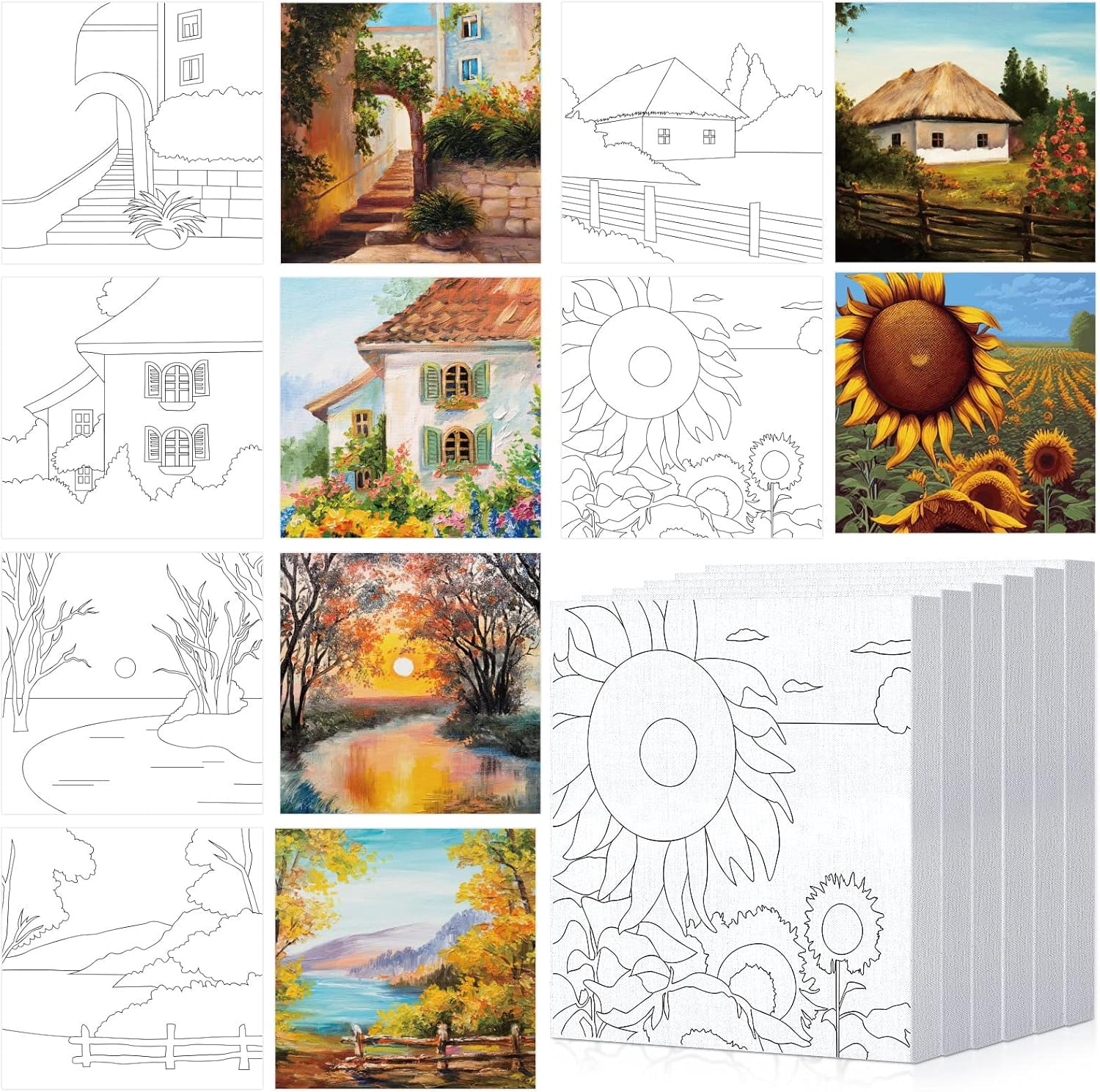 Yoqb 6 Pcs 6 Inch Pre Drawn Outline Canvas Paint Kit with Pictures for ...