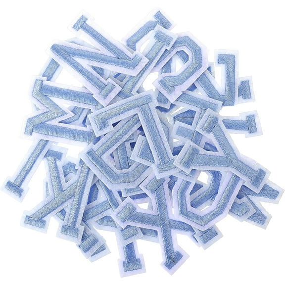 Yoqb 78 PCS Iron On Letters Alphabet Embroidered Patch A-Z Appliques Iron on Patches, 3 Set Letter Patches for Clothing DIY Craft Embroidery Sewing (Light Blue) A109