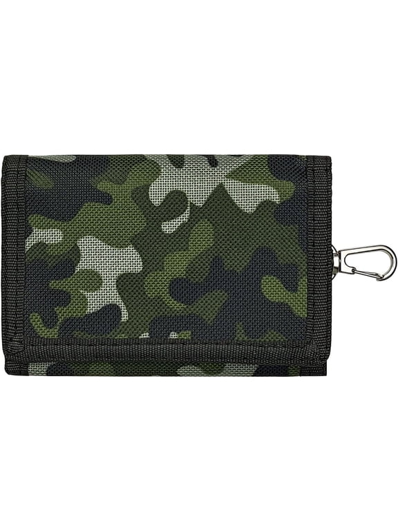 Yoqb Camo Wallets for Men, Nylon Camouflage Slim Wallet with Coin Pocket & Buckle for Belt, Large Capacity Trifold Wallet for Men Tactical Game Enthusiasts (Forests Green) A109