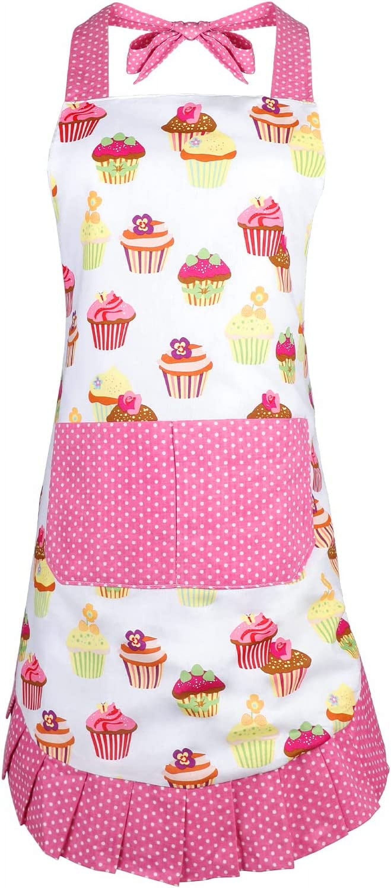 Yoqb Cupcake Apron for Adults, Cupcake Aprons for Women with Pocket, Kitchen Aprons with Adjustable Strap for Cooking, Baking, Grilling, and Gardening(Cupcake) A109
