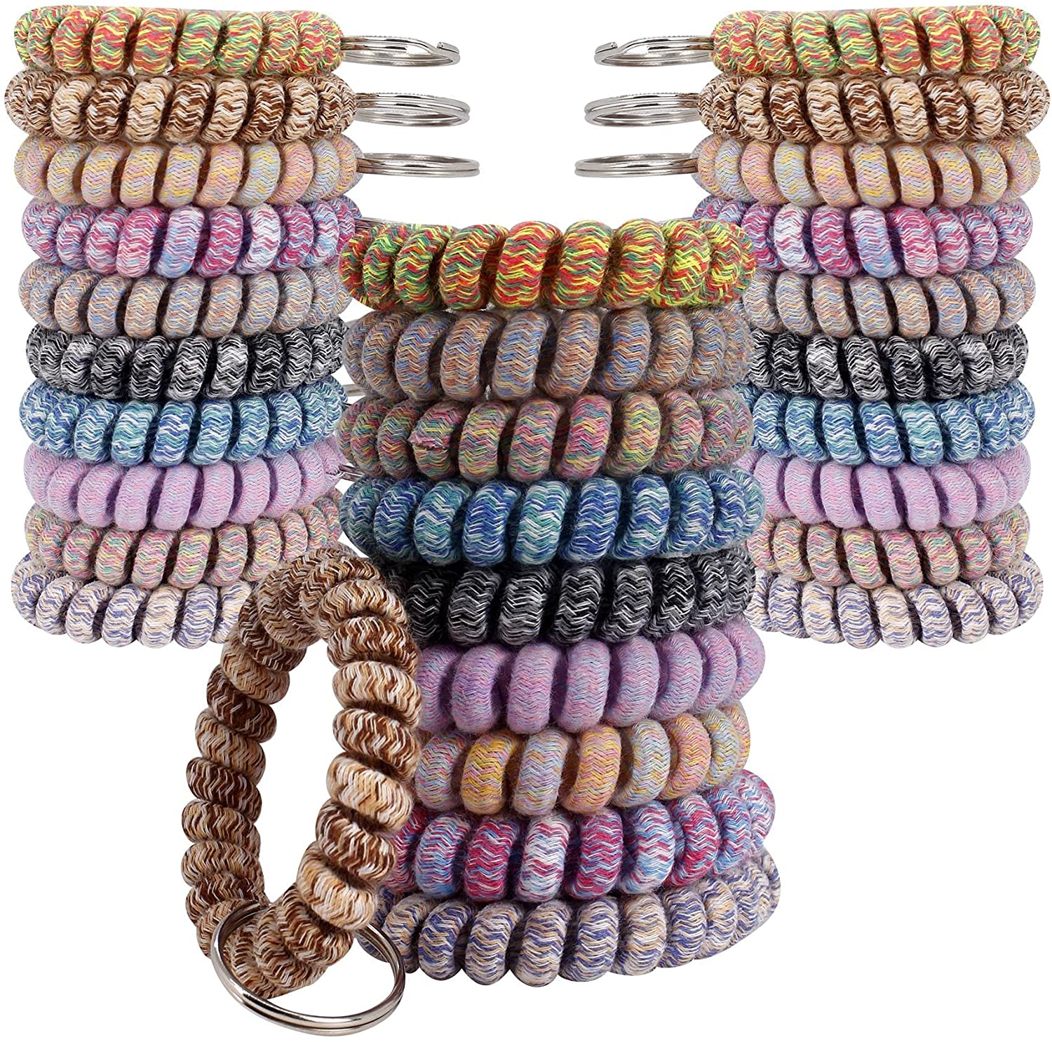 Yoqb Pack of 30 Colorful Flexible Spiral Wrist Coil Keychain ...