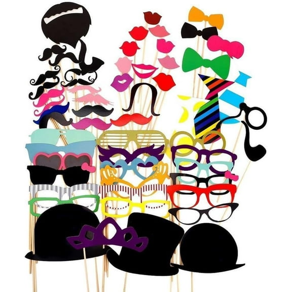 Yoqb Photo Booth Props Funny Party Favor Stick Mustache Photo Booth Party Fun Wedding Favor Christmas Birthday - 58 PcsA108