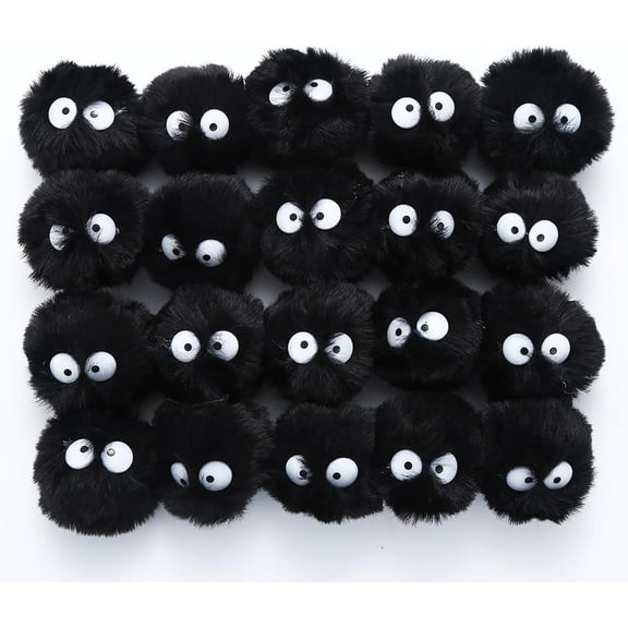 Yoqb Pom Poms with Eyes for Crafts,Halloween Costume Pompoms Decorations with Googly Eyes, Fluffy Pom Pom Balls for Halloween Accessories with Elastic Loop,20 Pieces,2 Inches,BlackA108