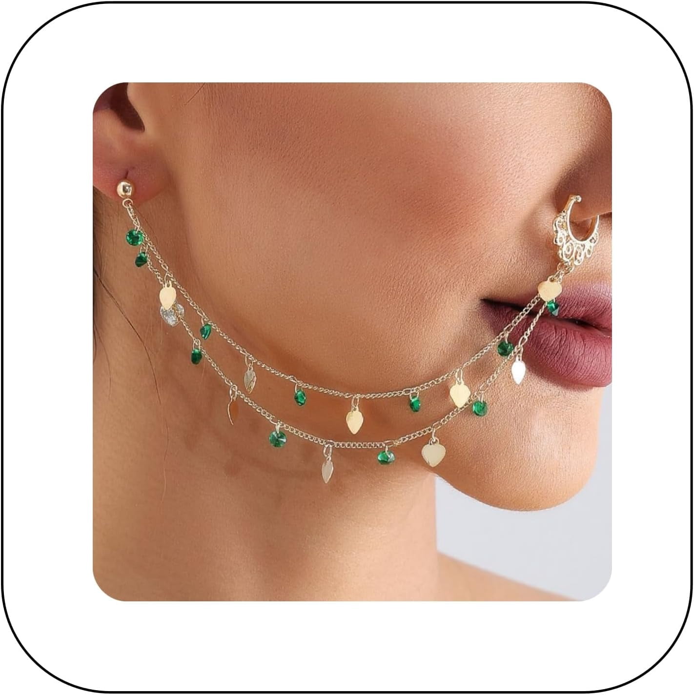 Yoqb Punk Boho Nose Ring Hoop with Chain Tassel Fake Septum Ring Ear to ...