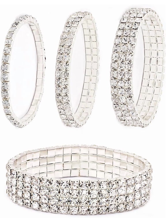 Yoqb Rhinestone Stretch Bracelets Set Dainty Cubic Zirconia Classic Stretch Tennis Bracelet for Women Silver Chic Bracelets Trendy Jewelry Gift for Women A1015